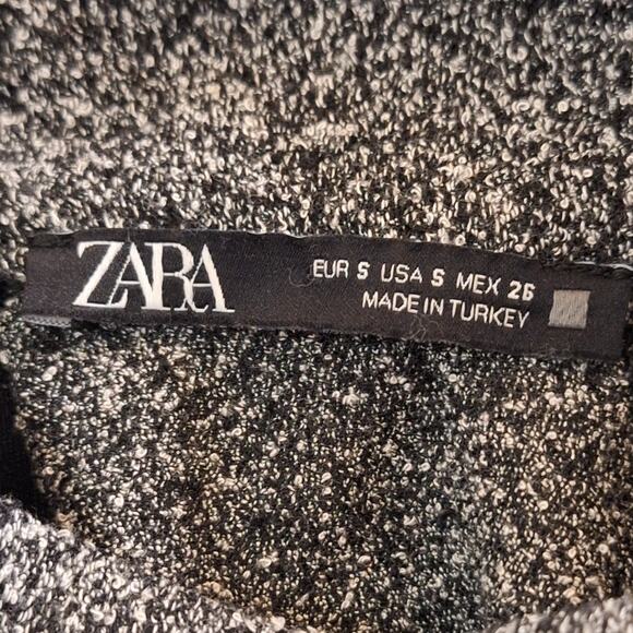 Zara Shirt Women Small Gray Knit Funnel Neck Bell Sleeve Classic Office Corpcore - Picture 2 of 7